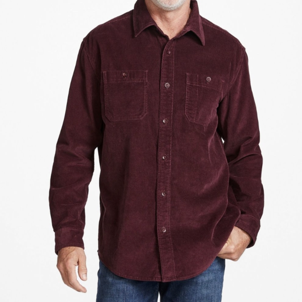 NWT LL Bean Men's Lakewashed® Corduroy Shirt, Traditional Fit Long-Sleeve - Deep